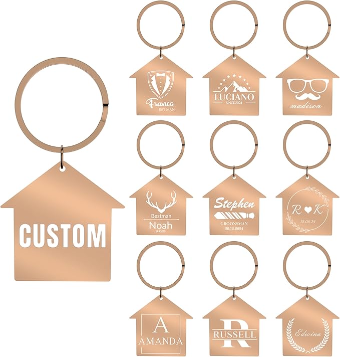 Custom Home Keychains, Pack 5-100 House Shaped Personalized Metal Keychains with Your Logo/Text