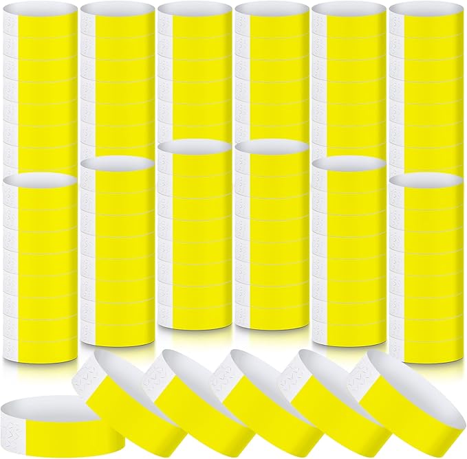 Tudomro 1200 Pack Plastic Paper Wristbands for Events Neon Party Wrist Bands Colored Waterproof Concert Identification Hand Bands Lightweight Adhesive Wristband(Yellow)