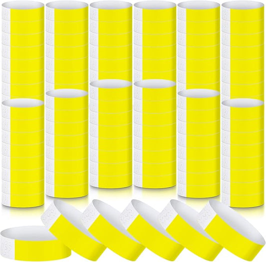 Tudomro 1200 Pack Plastic Paper Wristbands for Events Neon Party Wrist Bands Colored Waterproof Concert Identification Hand Bands Lightweight Adhesive Wristband(Yellow)