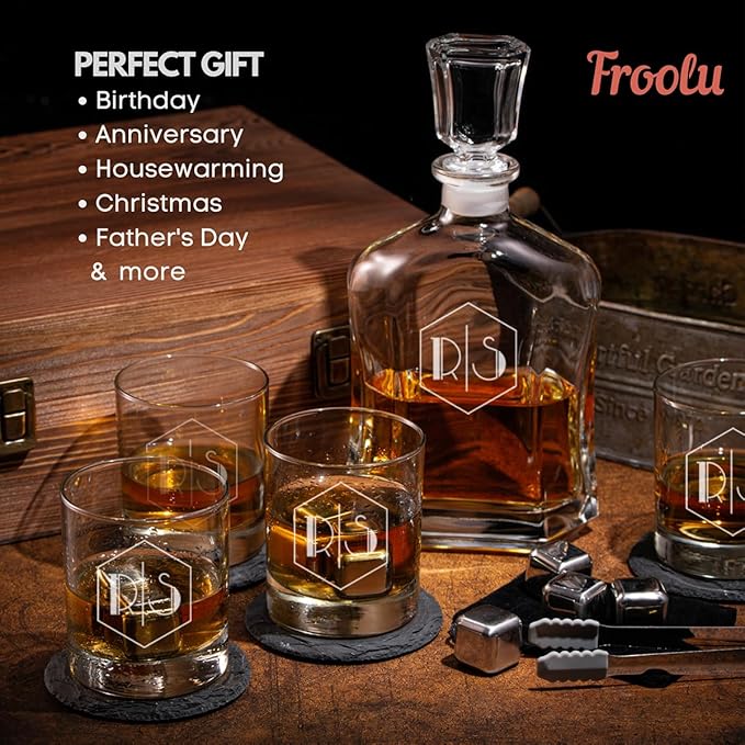 Personalized Whiskey Decanter Sets for Men - Custom Engraved Whisky Glasses & Italian Liquor Decanter - Gifts For Men, Christmas, Anniversary, Birthday