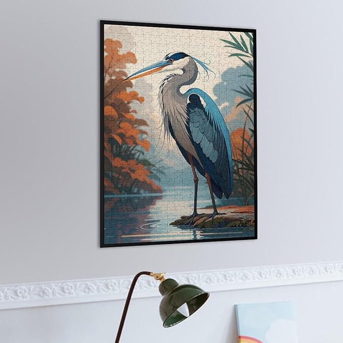 Jigsaw Puzzles for Adults 500 Piece - Blue Heron On The Water Themed Wooden Puzzles Challenge Puzzles，Educational Games，Family Puzzles，Unique Gifts for Wall Art ，Funny Puzzles