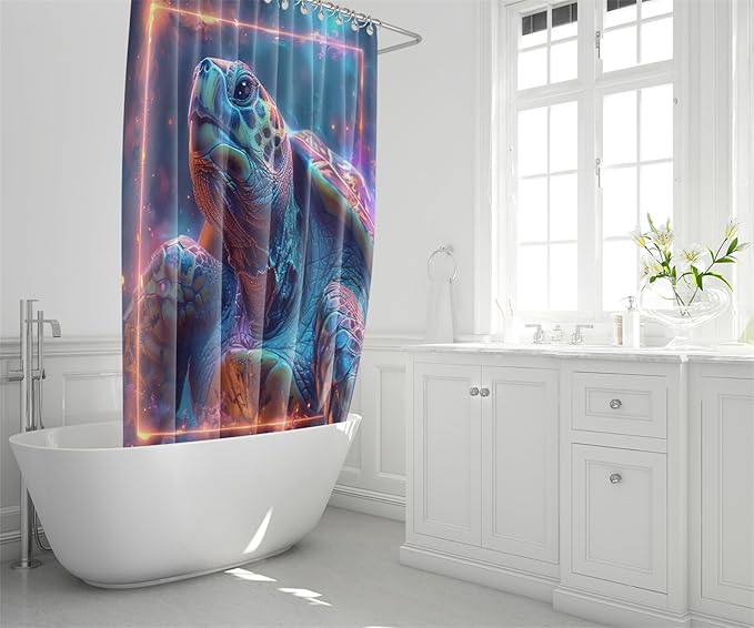 Ocean Themed Shower Curtain - 4 Pcs Kids Shower Curtain Set Turtle Shower Curtains for Bathroom Turtle Bathroom Accessories with Rug,Toilet Cover and Bath Mat with 12 Hooks