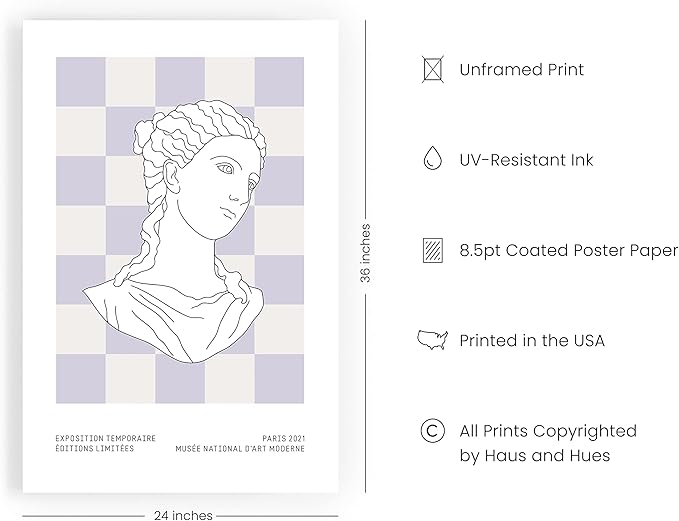 HAUS AND HUES Danish Pastel Decor, Purple Aesthetic Wall Art, Cute Room Posters, Purple Checkered Print (Unframed, 24 x 36)