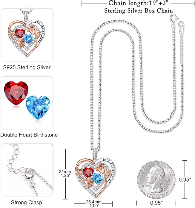 Iefil Valentines Day Gifts for Her - Sterling Silver Birthstone Necklace Anniversary Birthday Gifts for Her Wife Mom Daughter