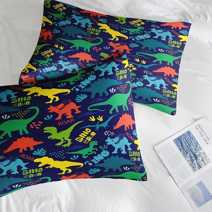 Comforter Set Queen Size, Dinosaur Shark Vintage 7 Pcs Bedding for Kids and Adults, Tropical Dino Bed Sheet Sets with Fitted Sheet 2 Pillowcase & 2 Sham for Bedroom Bed Decor