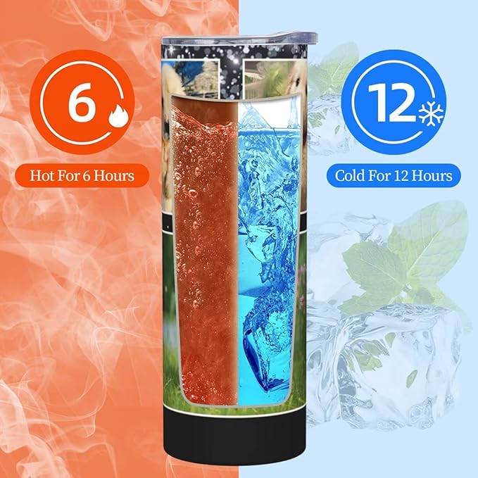 Personalized Custom tumbler Coffee Mug with Lid and Straw Hot and Cold Stainless Steel Vacuum Insulated Travel Mug with Photo Personalized tumbler Gift (20 oz, Cylinder，3 photos)