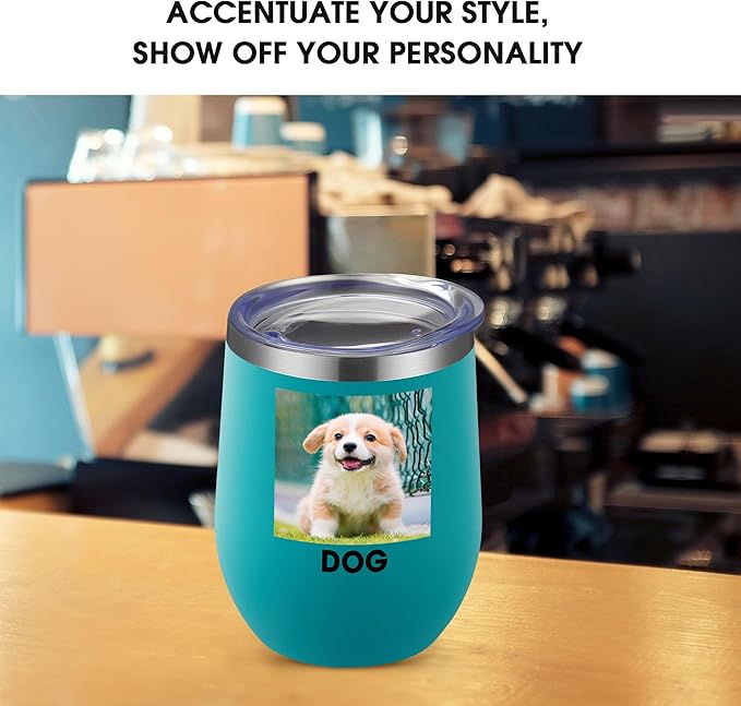 Personalized Wine Tumbler Glasses Print in USA Stainless Steel Travel Customized Coffee Cup with Lid & Straw Double Wall Insulated Mug with Colorful Text Logo Photo