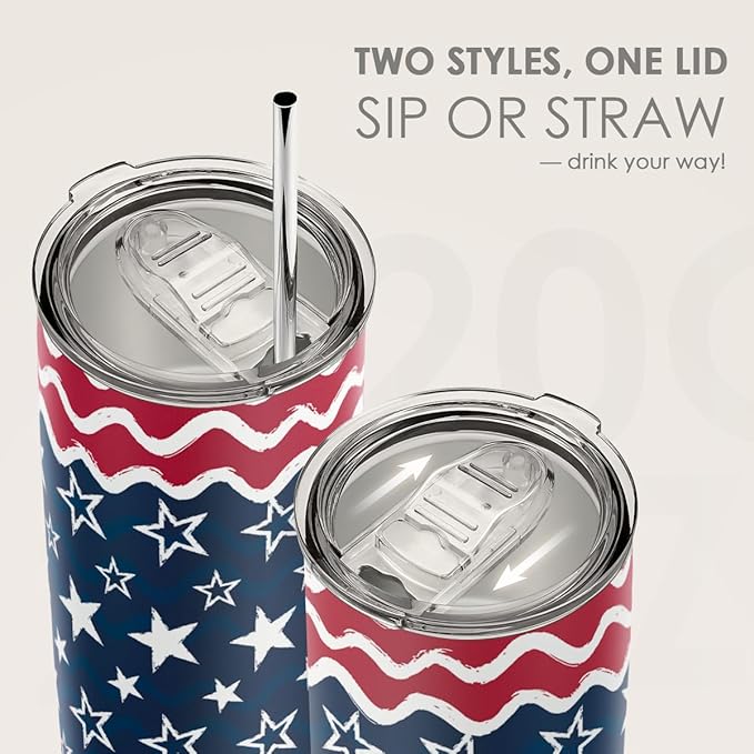 SANDJEST American Flag Tumbler 20oz, Stainless Steel Travel Cup with Lid, Insulated Coffee Mug, Gifts for Men Women Boys Girls Friends Sisters Brothers on Birthday Christmas July 4th