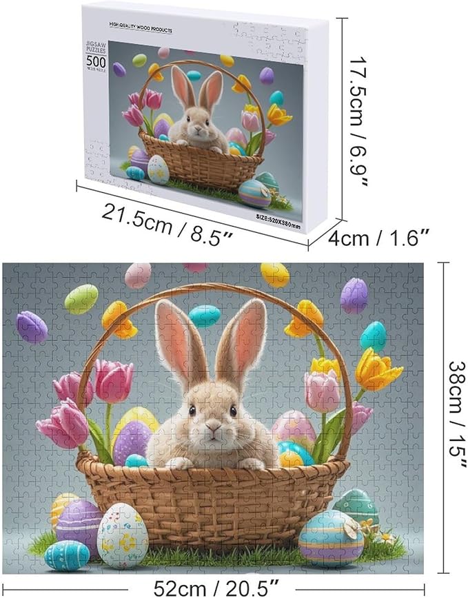 Wooden Puzzle - Easter Tulips Bunny Jigsaw Puzzles，Wooden Puzzles for Adults 500 Pieces Challenge Puzzles，Educational Games，Family Puzzles，Unique Gifts for Wall Art,Funnny Puzzles