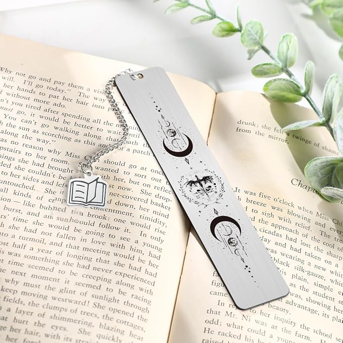 Acotar Metal Bookmark Gifts, Fantasy Dragon Book Marks with Round Laser Charm, Inspirational Creative Gift for Women Men Book Lovers Reading Accessories