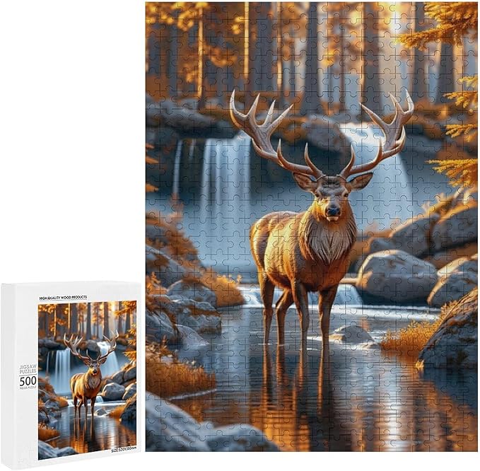 Wooden Puzzle - Creek Elk Jigsaw Puzzles，Wooden Puzzles for Adults 500 Pieces Challenge Puzzles，Educational Games，Family Puzzles，Unique Gifts for Wall Art