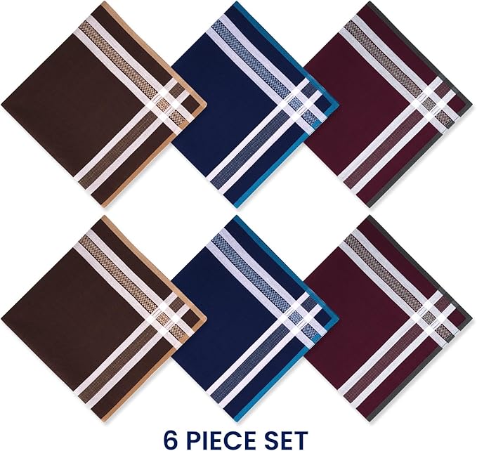Zenssia Soft Men's Cotton Handkerchiefs with Assorted Color 6 Piece Gift Set