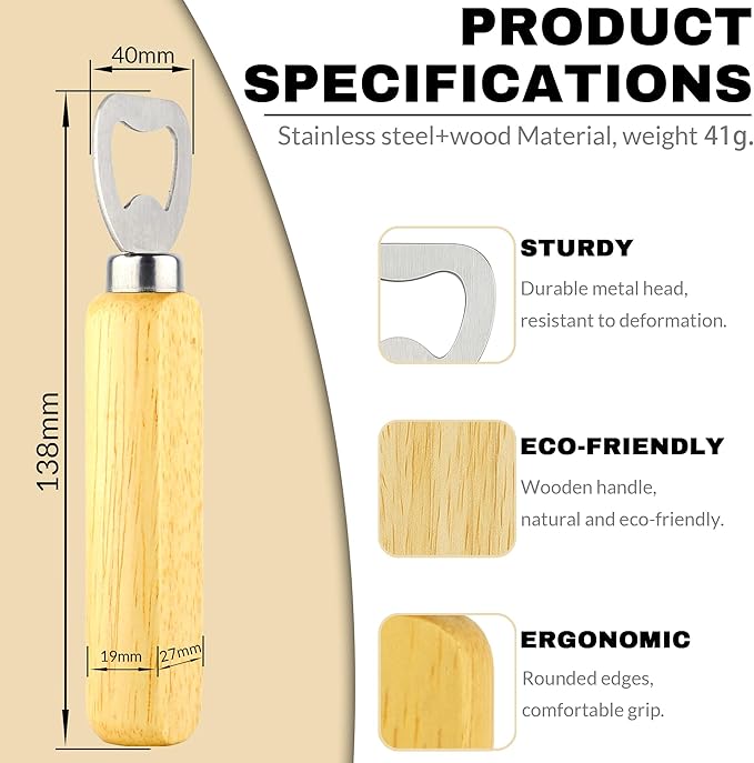 20-100PCS Custom Wood Bottle Openers – Personalized Laser Engraved Logo/Text for Wedding, Bar, Events, Gifts – Bulk Beer Openers with Wooden Handle for Party, Guests, Brewery, Promotions