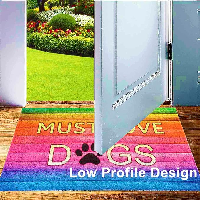 Darkyazi 23.6" x 35.4" Colorful Doormats Entrance Front Door Rug Funny Outdoors/Indoor/Bathroom/Kitchen/Bedroom/Entryway Floor Mats，Non-Slip Polyvinyl Chloride (Must Love Dogs-1)