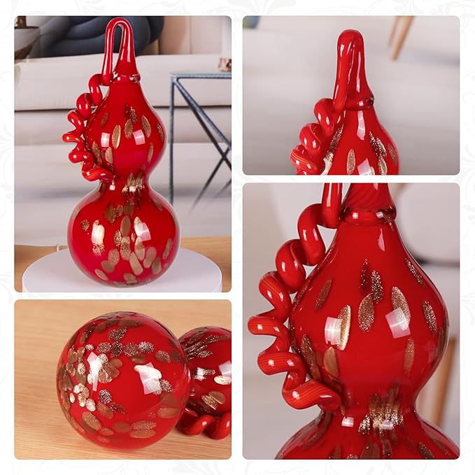 KAMMAK Gourd Glass Figurine, Handmade Blown Coloured Glaze Art Gourd Statue, Centerpiece Collectible Home Decor, Table Ornaments, Gift for Birthday Thanksgiving Christmas Decorations, QSKQ03