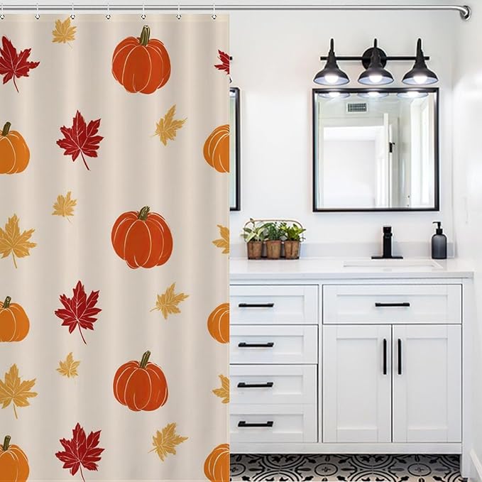 Fall Thanksgiving Pumpkin Shower Curtain Waterproof Washable Fabric Bathroom Shower Curtains for Bathroom Decorations Home Indoor Decor 64x72Inch