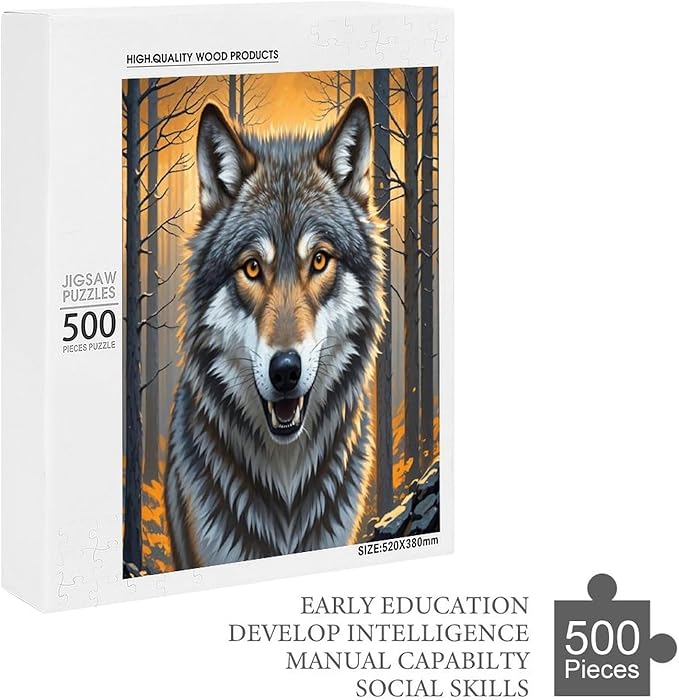 Puzzles for Adults 500 Pieces Wooden Jigsaw Puzzle - King of Wolves Theme Puzzle，Party Games，Family Toys，Educational Puzzles，Stress Relief Wooden Puzzle，Gifts for Family，Colleagues and Friends