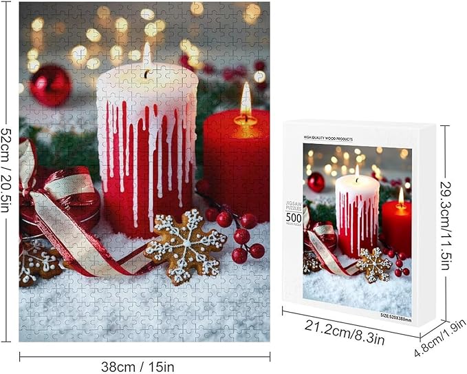 Jigsaw Puzzles for Adults 500 Piece - Merry Christmas，Christmas Candles Wooden Puzzle，Stress Relief Games，Funny Puzzle，Unique Gifts for Wall Art ，Family Puzzles，Educational Games，Challenge Puzzles