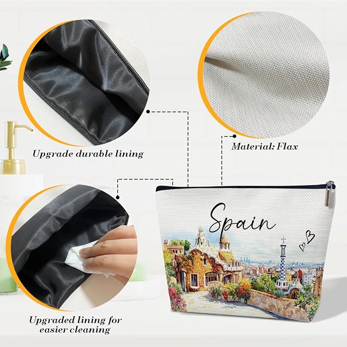 Spain Travelling Gift Makeup Bag, City Travel Cosmetic Bag for Purse, Watercolor Makeup Bags, Spain Souvenir, Trip Favors for Traveller Lovers, City Themed Organizer
