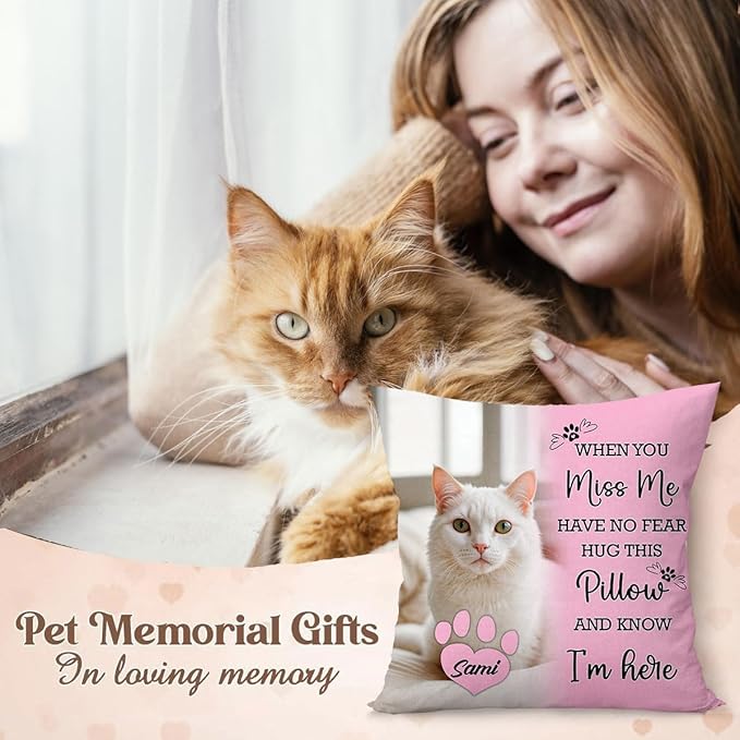 Personalized Pet Memorial Throw Pillow (Insert Included), Cat Remembrance Gifts, Cat Memorial Gifts for Loss of Cat, Cat Memorial Pillow, Loss of Cat Sympathy Gift, Pet Loss Sympathy Gift
