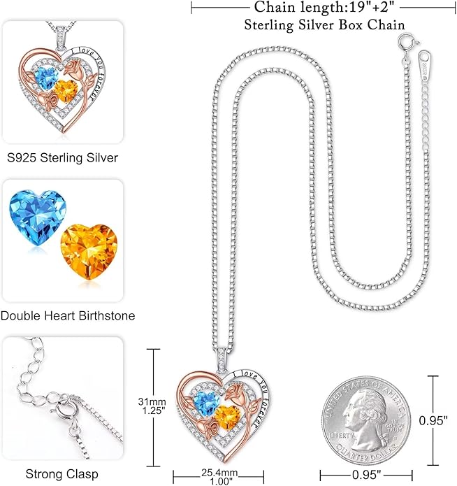Iefil Valentines Day Gifts for Her - Sterling Silver Birthstone Necklace Anniversary Birthday Gifts for Her Wife Mom Daughter