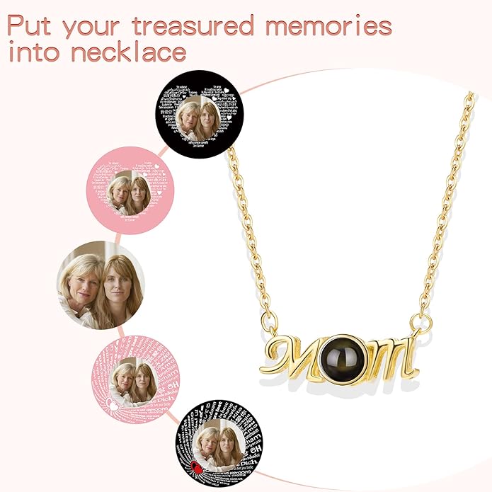 SUPHELPU Personalized Mother's Day Gifts for Mom From Daughter - Custom Photo Necklace With Picture Inside - Projection Necklace for Mom - Memorial Gift