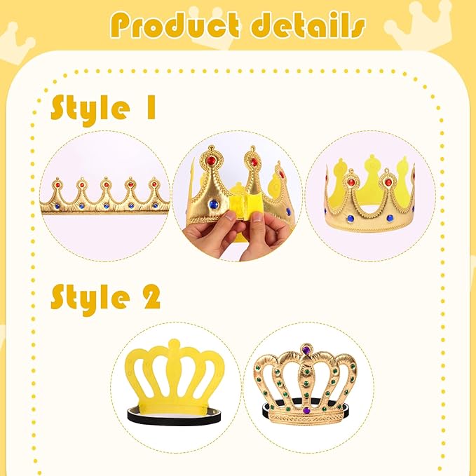 12pcs Party Gift Crown Glasses Adjustable King Crown Hat Crown Sunglasses Crown funny glasses for Party Photo Props Kids Party King Queen Prince Princess Costume Accessories Dress-Up Supplies