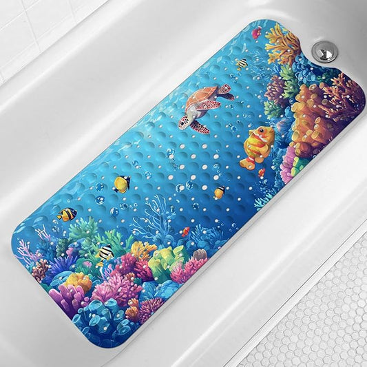 LNOND Bath Mat for Tub, Sea Turtles Bathtub mat Non Slip, Ocean World Bath Mats for Bathroom Non Slip with Drain Holes and Suction Cups,Machine Washable (40 X 16 Inch)