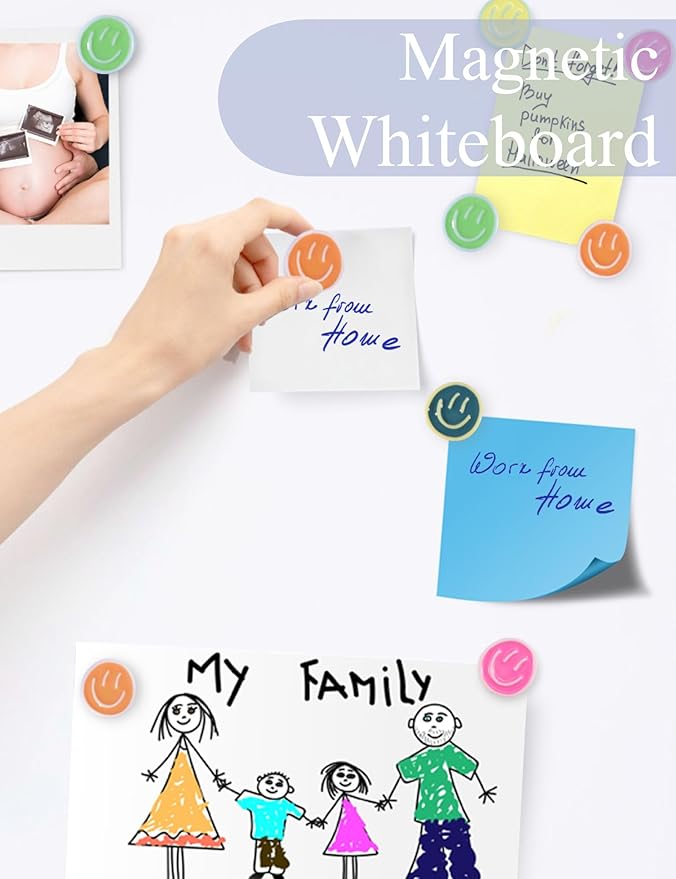 Mymazn 24Pcs Fridge Magnets Cute Refrigerator Magnets, Colorful Magnets for Whiteboard Cabinet Locker, Resin Smile Face Decorative Magnets for Classroom Kitchen Office