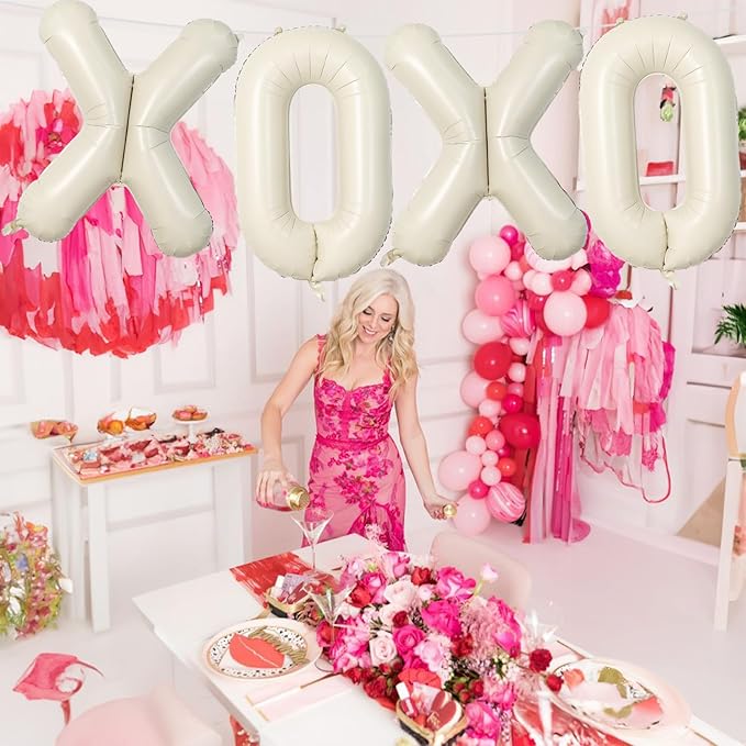 40 Inch Beige XOXO Balloons, Large Cream Mylar Foil Balloon Letter for Valentine's Day, Ivory White Sand XOXO Alphabet Banner Sign for Wedding, Engagement, Marriage, Bridal Shower, Party Decorations