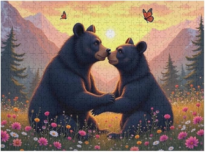 Wooden Puzzle - Two Playful Black Bears Wooden Puzzles for Adults 500 Pieces Challenge Puzzles，Educational Games，Family Puzzles，Unique Gifts for Wall Art ，Funny Puzzles