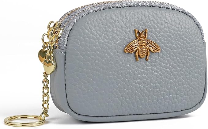 imeetu Women Leather Coin Purse, Small 2 Zippered Change Pouch Wallet