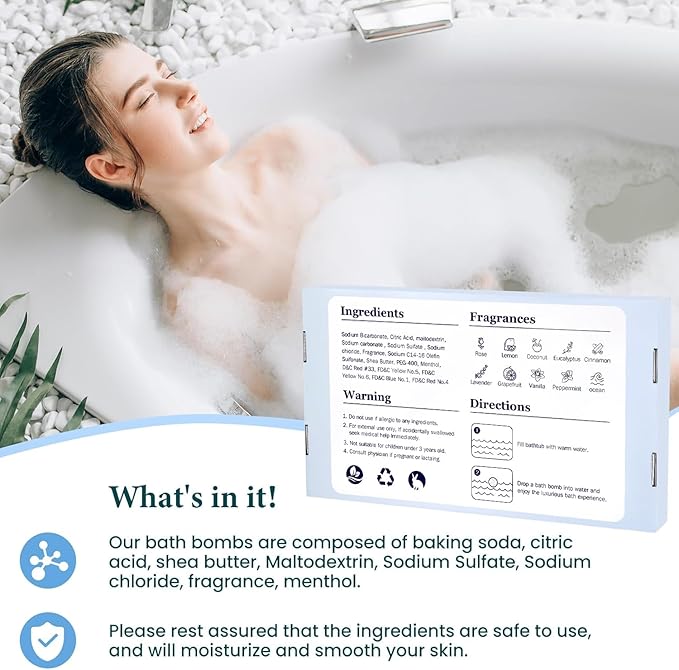 TranquilBliss Bath Bombs Set 50 PCS with 10 Rich Scents, Bath Bombs for Women, Natural Bubble Bombs with Shea Butter & Safe Oil, Ideal for Valentine's Day, Christmas, Birthday, Mother's Day Present