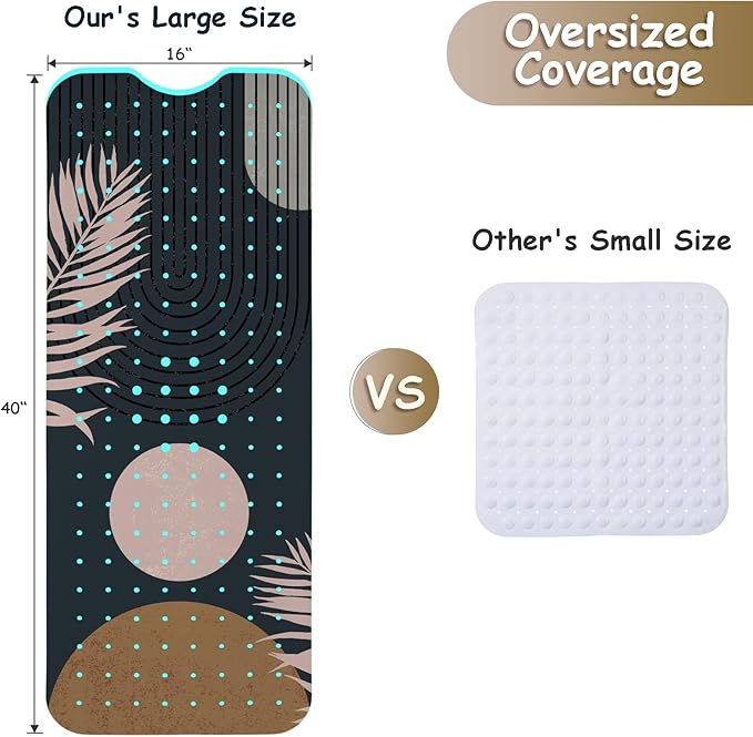 Bathtub Mat Non Slip, Bohemia Extra Long Bath tub Mat Shower Floor Mat with Suction Cups and Drain Holes for Adults Kids Elderly 40 X 16 Inch