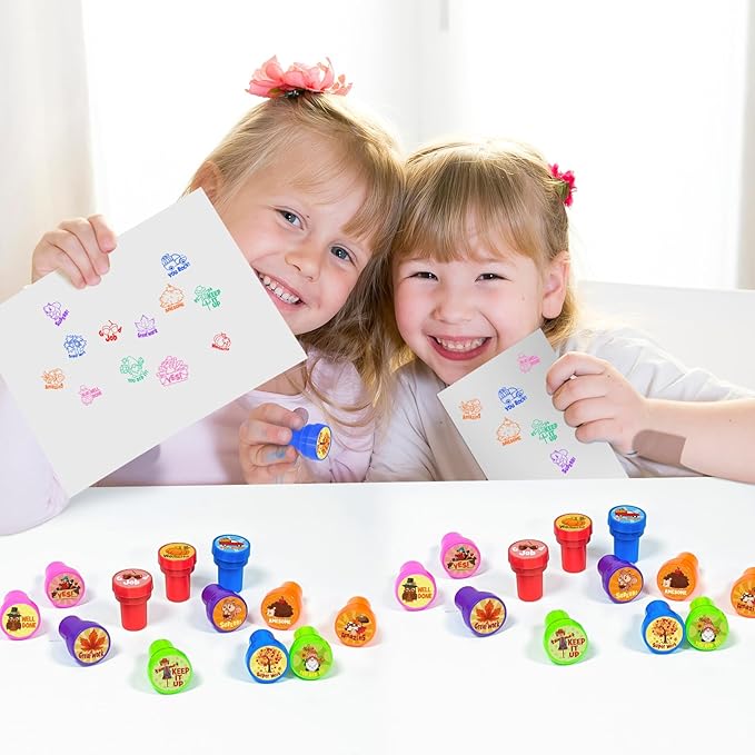 Cinrobiye 24 Pcs Fall Party Stampers for Kids, Autumn Thanksgiving Party Supplies Favors, Classroom Rewards, Carnival Prizes, Goodie Bag Pinata Fillers for Harvest Party School Events