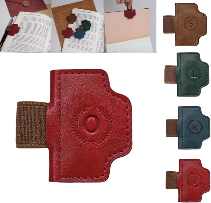 Personalized Magnetic Bygone Mark Bookmark with Pen Holder, 26 Letters Name Initial Custom Leather Book Mark for Women, Gifts for Book Lovers and Readers (Red,O)