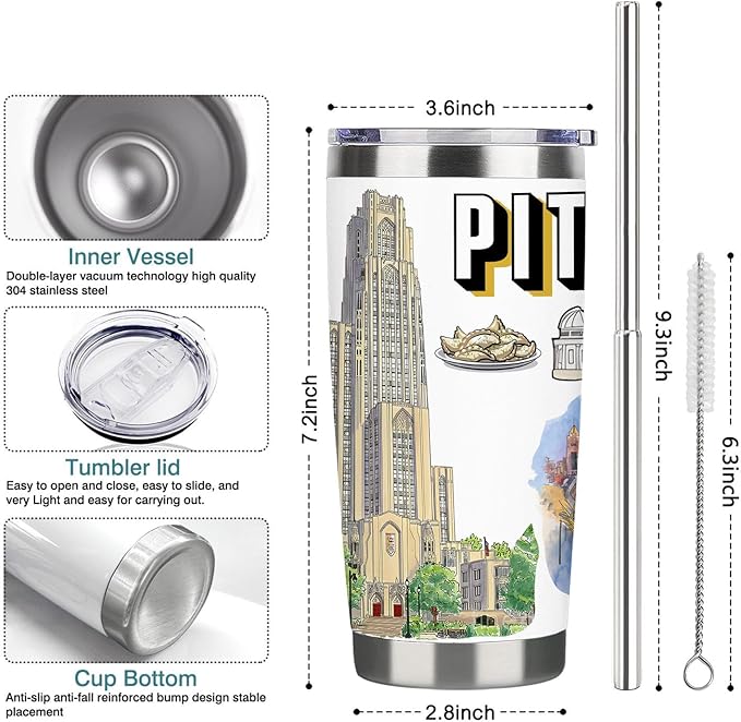 City Tumbler for City Lover,20oz Double Wall Vacuum Insulated Stainless Steel Coffee Cups (Pittsburgh)