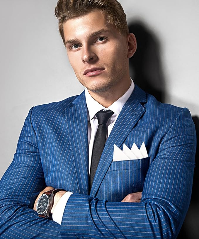 Premium Pre-Folded Four-Point Suit Pocket Square for Men with Sewn Pocket Fold
