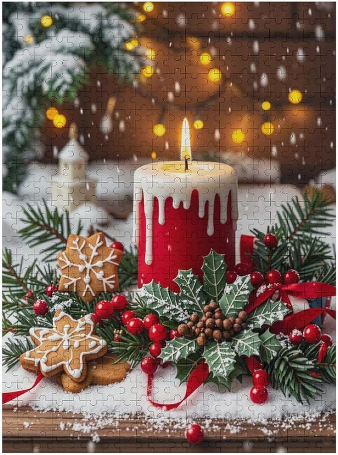 Jigsaw Puzzles for Adults 500 Piece - Merry Christmas，Christmas Candles Wooden Puzzle Puzzle Games， Stress Relief Games，Funny Puzzles，Unique Gifts for Wall Art ，Family Puzzles