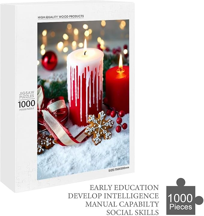 Jigsaw Puzzles for Adults 1000 Piece - Merry Christmas，Christmas Candles Wooden Puzzle，Stress Relief Games，Funny Puzzle，Unique Gifts for Wall Art ，Family Puzzles，Educational Games，Challenge Puzzles