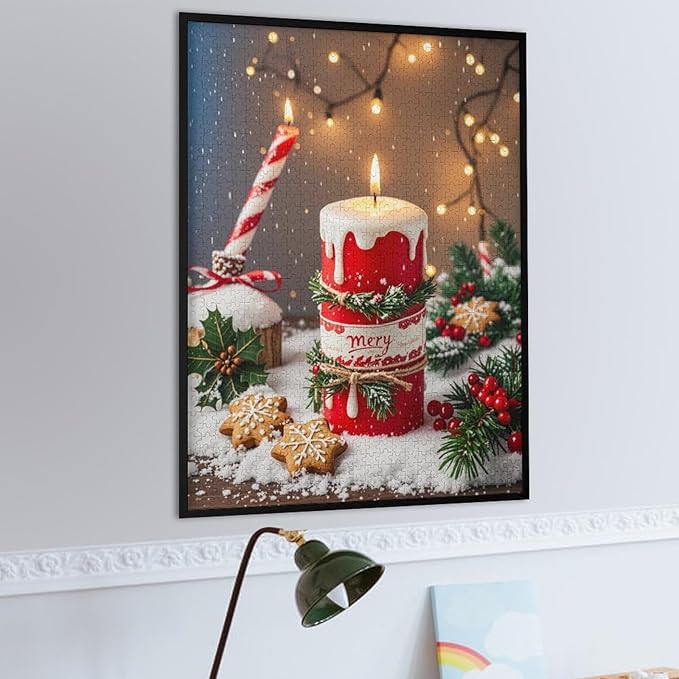 Jigsaw Puzzles for Adults 1000 Piece - Merry Christmas，Christmas Candles Wooden Puzzle，Stress Relief Games，Funny Puzzle，Unique Gifts for Wall Art ，Family Puzzles，Educational Games，Challenge Puzzles