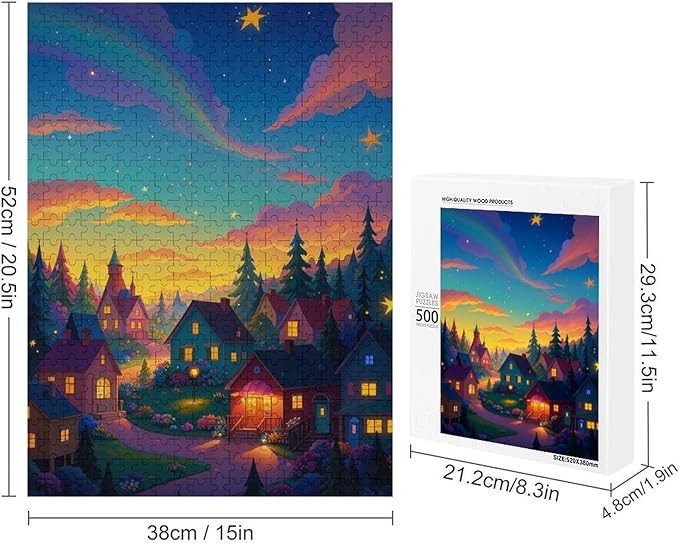 Jigsaw Puzzles for Adults 500 Piece - Color Dream Town Themed Wooden Puzzles，Family Puzzles，Unique Gifts for Wall Art ，Funny Puzzles，Stress Relief Games，Puzzle Games