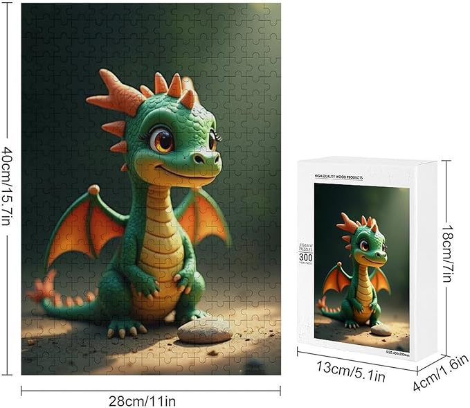Wooden Puzzle - Green Dragon Jigsaw Puzzles，Wooden Puzzles for Adults 300 Pieces Challenge Puzzles，Educational Games，Family Puzzles，Unique Gifts for Wall Art