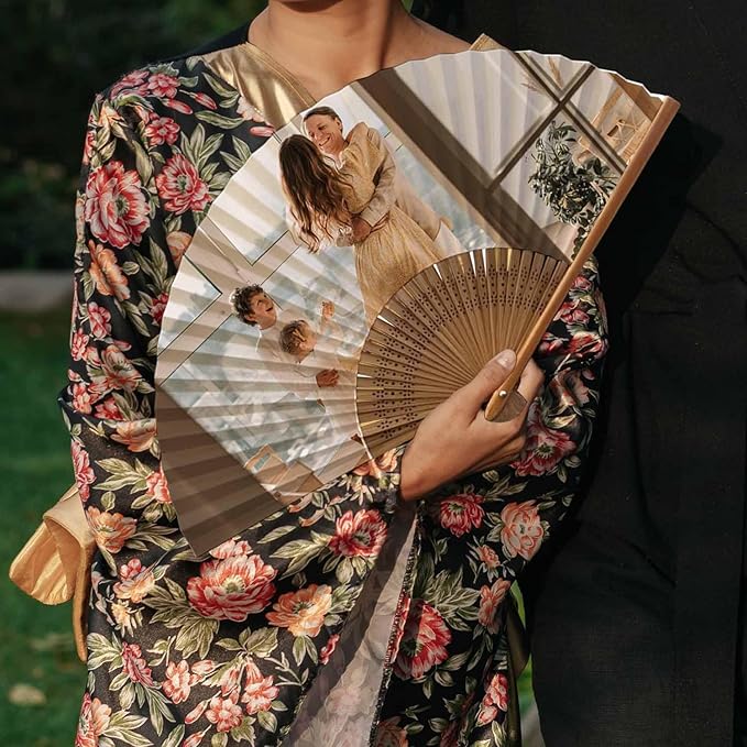 WERWAES 48Pcs Custom Folding Fan with Photo Hand Held Fans Foldable for Wedding Dancing Saloon Cosplay Party Props Decorative Folding Fans Iedal Personalized Gifts for Women Men