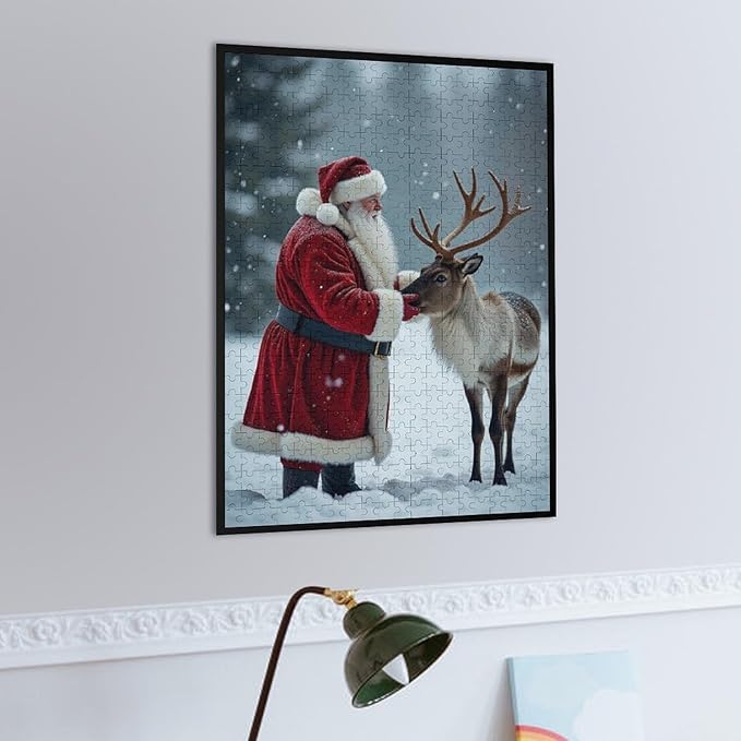 Puzzles for Adults 500 Pieces Wooden Jigsaw Puzzle - Santa Claus and Reindeer Christmas Series Theme Puzzle，Party Games，Family Toys，Educational Puzzles，Stress Relief Wooden Puzzle，Home Decoration