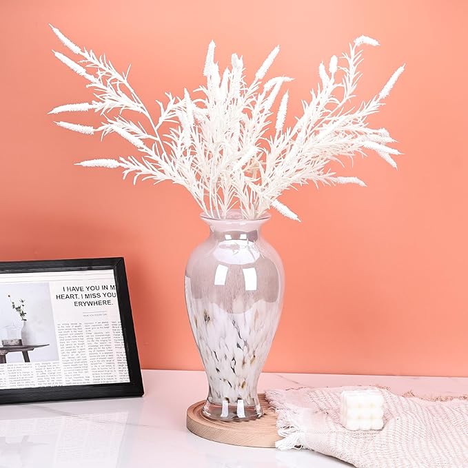 Hand Blown Glass Vase 11.8" Tall Beautiful Pink Sea Wide Mouth Bud Vase for Table Centerpiece, Painted Colorful Murano Glass Flower Vases for - Home Entrance Wedding Center