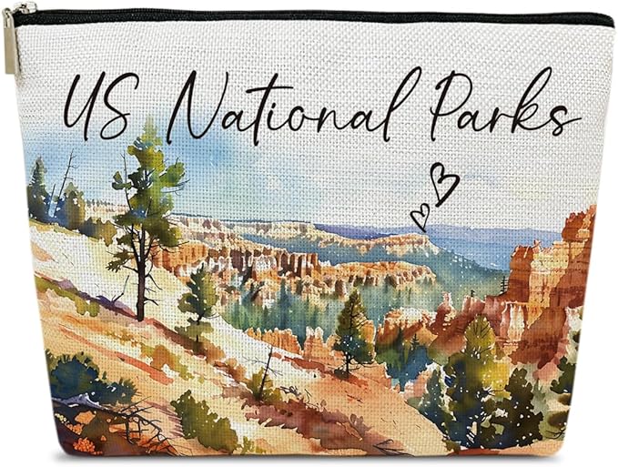 City Travel Gift Makeup Bag, Watercolor Cosmetic Bag for Purse, US National Parks Souvenir, Trip Favors for Traveller US National Parks Lovers, City Themed Organizer