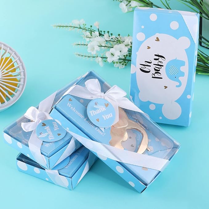 16PCS Baby Shower Party Favor for Guests Crown Elephant Bottle Opener Baby Shower Return Gifts Baby Baptism Birthday Party Decor Gender Reveal Party Supplies (Blue Crown Elephant, 16)