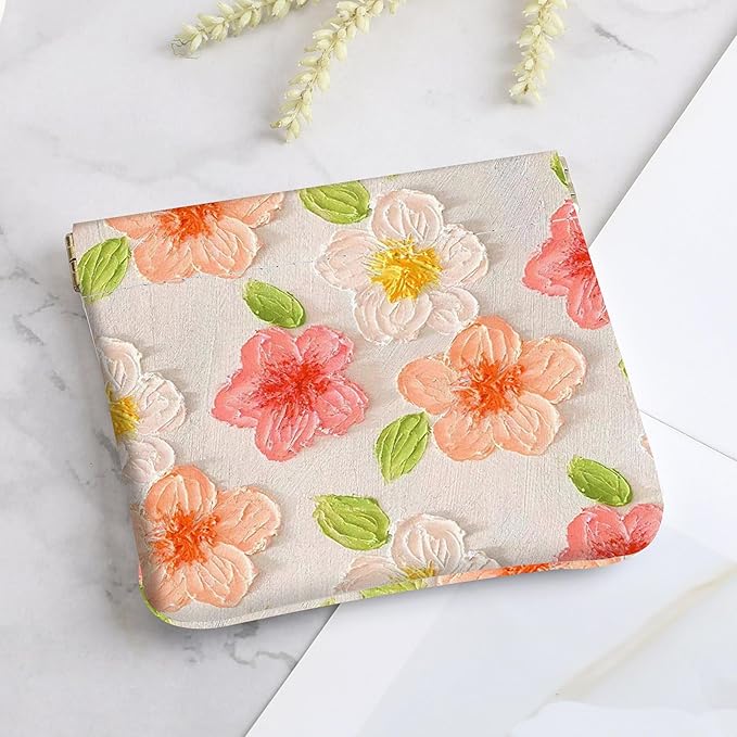 2Pcs PU Leather Small Squeeze Coin Purse Pouch Mini coin Bag Unique And Cute Wallet Cosmetic Bags Change Bag For Women Girls Men （Pink and Yellow Flowers L