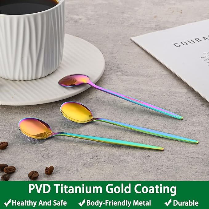 5.1 Inch Coffee & Tea Spoons Set,6 Pieces Rainbow Stainless Steel Espresso Spoon,Cute Small Spoons For Dessert Coffee